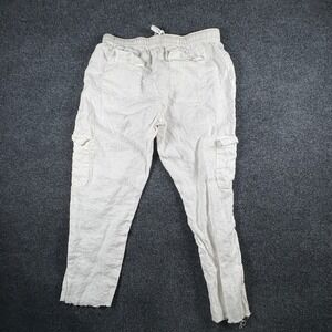 Nicole Miller New York Jogger‎ Pants Womens 32x25.5 White Linen Cargo Pockets